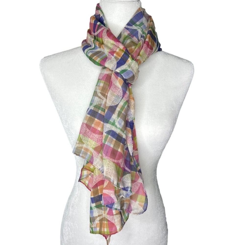 COACH 97626 Multi Signature Madras Plaid Stripe Long Oblong Wrap Scarf